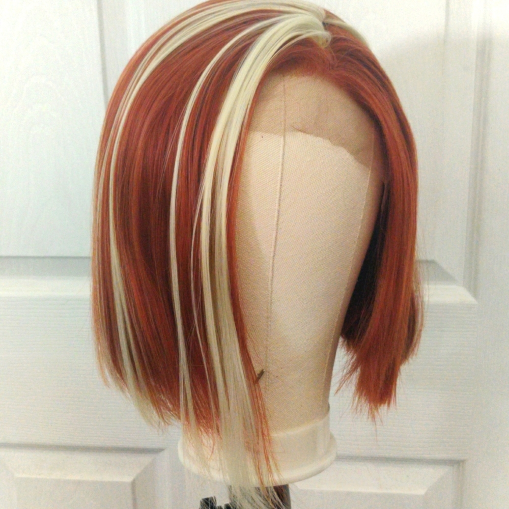 Auburn and white lace front wig